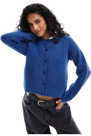 ASOS Cárdigan azul cobalto con cuello redondo de punto mullido de
