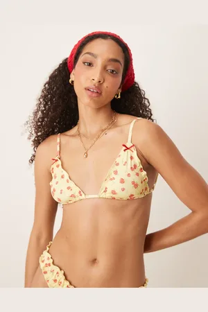 ASOS Top de bikini amarillo pastel triangular con volante fruncido Cherry Rose de