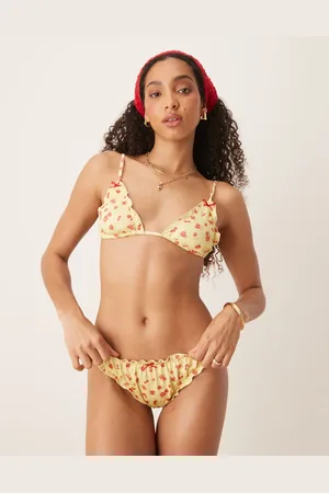 ASOS Braguitas de bikini amarillo pastel de estilo brasileño con volante fruncido Cherry Rose de