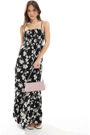 VERO MODA Vestido largo con estampado floral y pecho fruncido de -Negro