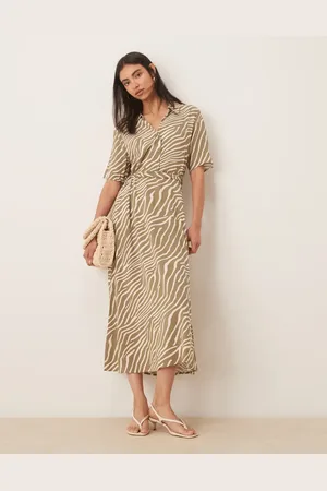 JDY Vestido camisero midi con estampado de cebra y lazada en la cintura de -Negro