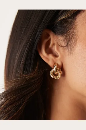 DesignB London Pendientes dorados con diseño anudado de aldaba de