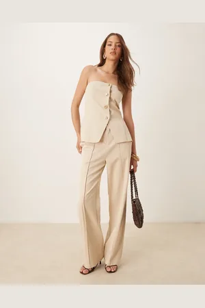 SNDYS Pantalones color de pernera ancha con pinzas delanteras de tejido efecto lino de (parte de un conjunto)-Blanco
