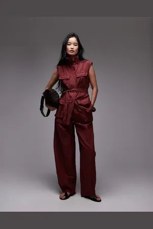 MANGO Pantalones burdeos de pernera ancha de tejido rugoso texturizado Capsule de (parte de un conjunto)-Rojo
