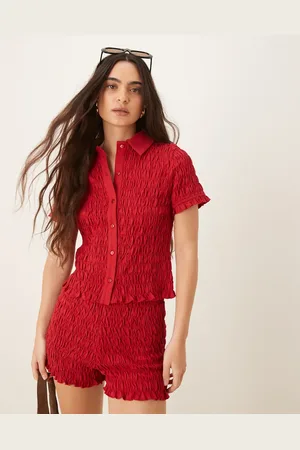 ASOS Camisa roja fruncida de (parte de un conjunto)-Multicolor