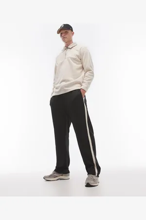 Topman Joggers negros de pernera recta con raya lateral de