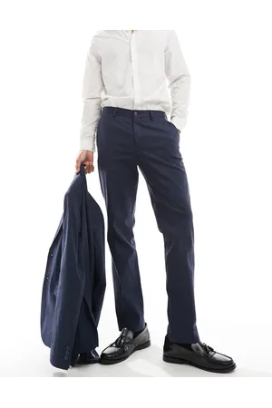 JACK & JONES Pantalones azul marino de corte slim de mezcla de lino de Premium