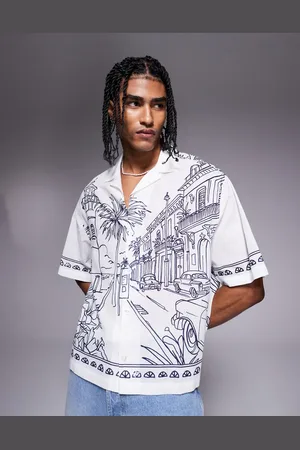 ASOS Camisa blanca de corte cuadrado extragrande con estampado posicional de
