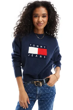 Tommy Hilfiger Jersey azul marino jaspeado con detalle de bandera de