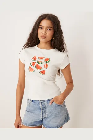 ASOS Camiseta color con diseño encogido y estampado gráfico de sandía de -Blanco