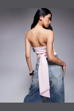ASOS Top con escote palabra de honor y detalle de lazada en la cintura de