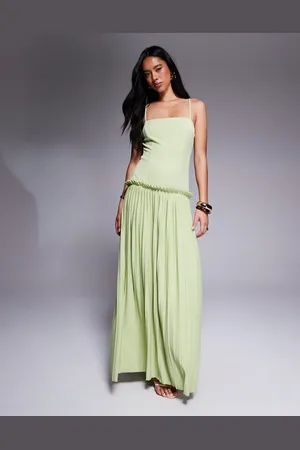 ASOS Vestido largo verde pistacho plisado de talle bajo con escote cuadrado de -Rojo