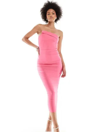 Vesper Vestido midi ajustado con escote palabra de honor asimétrico de bengalina de