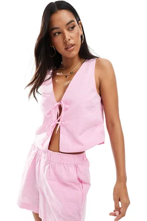 ONLY Top a cuadros vichy rosas con lazada delantera de (parte de un conjunto)