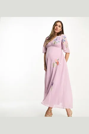 HOPE & IVY Vestido largo escotado con diseño bordado de -Morado