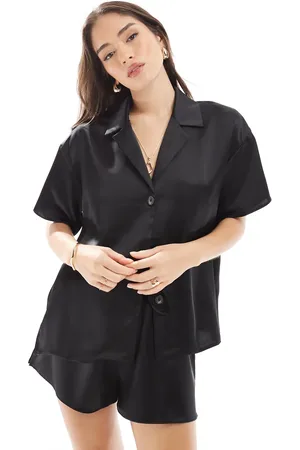 ASOS Camisa negra de satén de (parte de un conjunto)-Negro