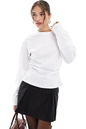 ASOS Camiseta blanca de manga larga con cintura estilo corsé de
