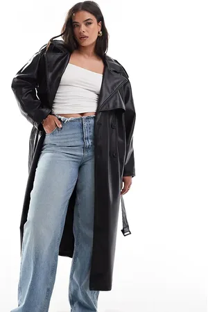 ASOS Gabardina negra de tejido efecto cuero de ASOS DESIGN Curve