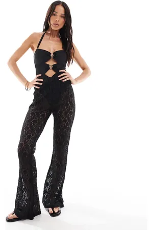 ONLY Pantalones de campana negros de encaje de