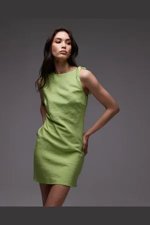 Topshop Vestido corto verde de corte acampanado con espalda al aire de cupro de