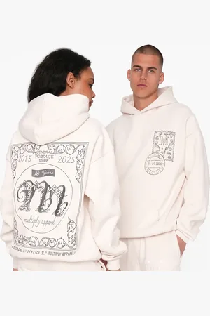 Multiply Apparel Sudadera blanco hueso extragrande con capucha y detalle estampado Imprint de
