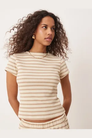ASOS Camiseta beis a rayas con diseño encogido de punto de arroz de (parte de un conjunto)