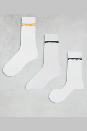 JACK & JONES Pack de 3 pares de calcetines deportivos blancos con diseño de rayas en contraste de
