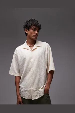 Topman Camisa color extragrande abotonada de punto con ribete de encaje de -Neutro
