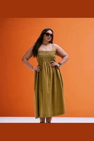 ASOS Vestido largo verde con pecho fruncido de algodón satinado de ASOS DESIGN Curve