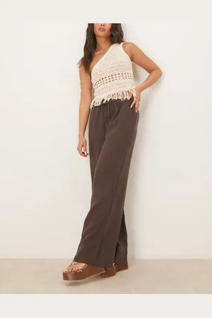 Gina Tricot Pantalones marrones de pernera ancha de lino de