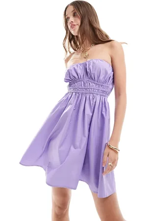 ASOS Vestido veraniego corto color con escote palabra de honor y detalle fruncido en el pecho de -Morado