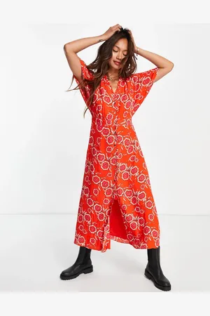 Whistles Vestido de tarde midi rojo con estampado floral Ella de