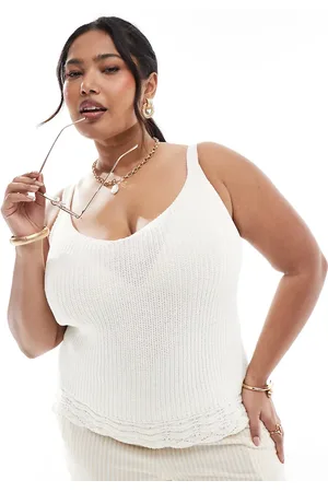 New Look Top color de tirantes de punto de New Look Curve-Blanco
