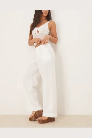 Gina Tricot Pantalones blancos de pernera ancha de lino de
