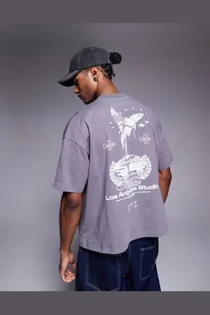ASOS Camiseta gris carbón de corte cuadrado extragrande con estampado de querubín de