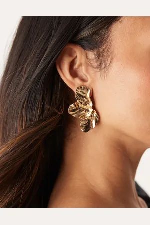 DesignB London Pendientes de botón dorados con diseño de flor de