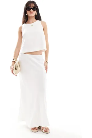 New Look Falda midi blanca de mezcla de lino de