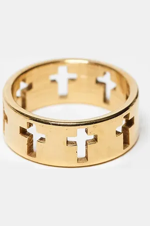 LOST SOULS Anillo de banda con detalle de cruces chapado en oro de 18 quilates de