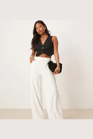 JDY Pantalones de sastre blancos de pernera ancha de