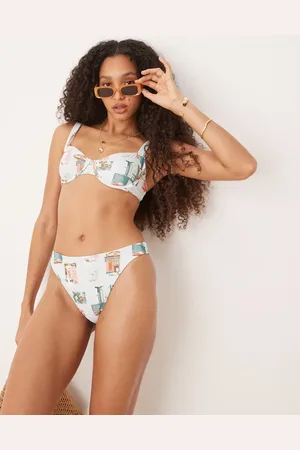 Abercrombie & Fitch Braguitas de bikini de talle medio con estampado de postales de (parte de un conjunto)
