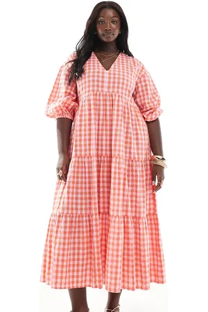 New Look Vestido midi rosa a cuadros vichy amplio de sirsaca de New Look Curve