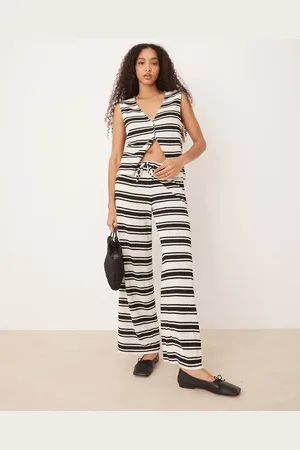 ASOS Pantalones a rayas monocromáticas de pernera ancha de punto de (parte de un conjunto)-Multicolor