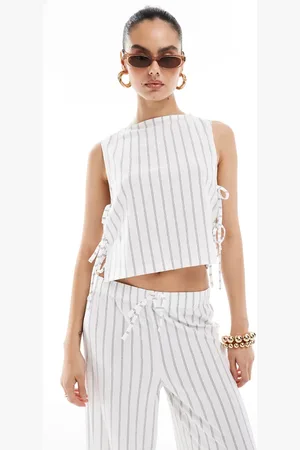 ASOS Top beis a de corte cuadrado con lazadas laterales de (parte de un conjunto)-Multicolor