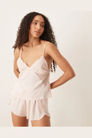 Abercrombie & Fitch Top de pijama de tirantes de satén con ribete de encaje de (parte de un conjunto)