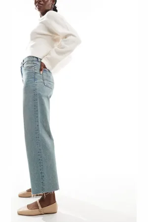 ASOS Vaqueros capri de pernera recta con lavado vintage de -Azul
