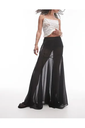 Topshop Falda larga negra con godets de tejido transparente de