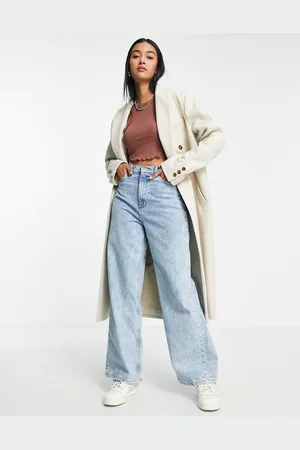 Topshop Abrigo largo color con doble botonadura de -Beis neutro