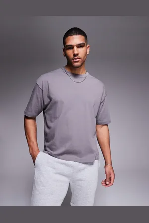 ASOS Camiseta gris carbón de corte cuadrado extragrande de tejido grueso de 240 g/m2 de