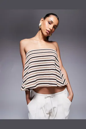 ASOS Top a rayas marrones de corte trapecio holgado con escote palabra de honor de punto de -Marrón