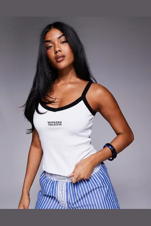 ASOS Camiseta blanca sin mangas con ribetes en contraste de Weekend Collective